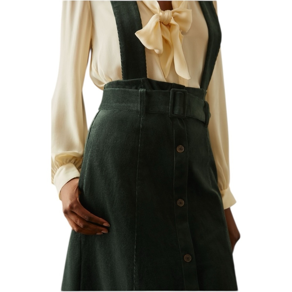 Anthropologie Maeve Dark Turquoise Corduroy Pinafore Skirt - Picture 2 of 8